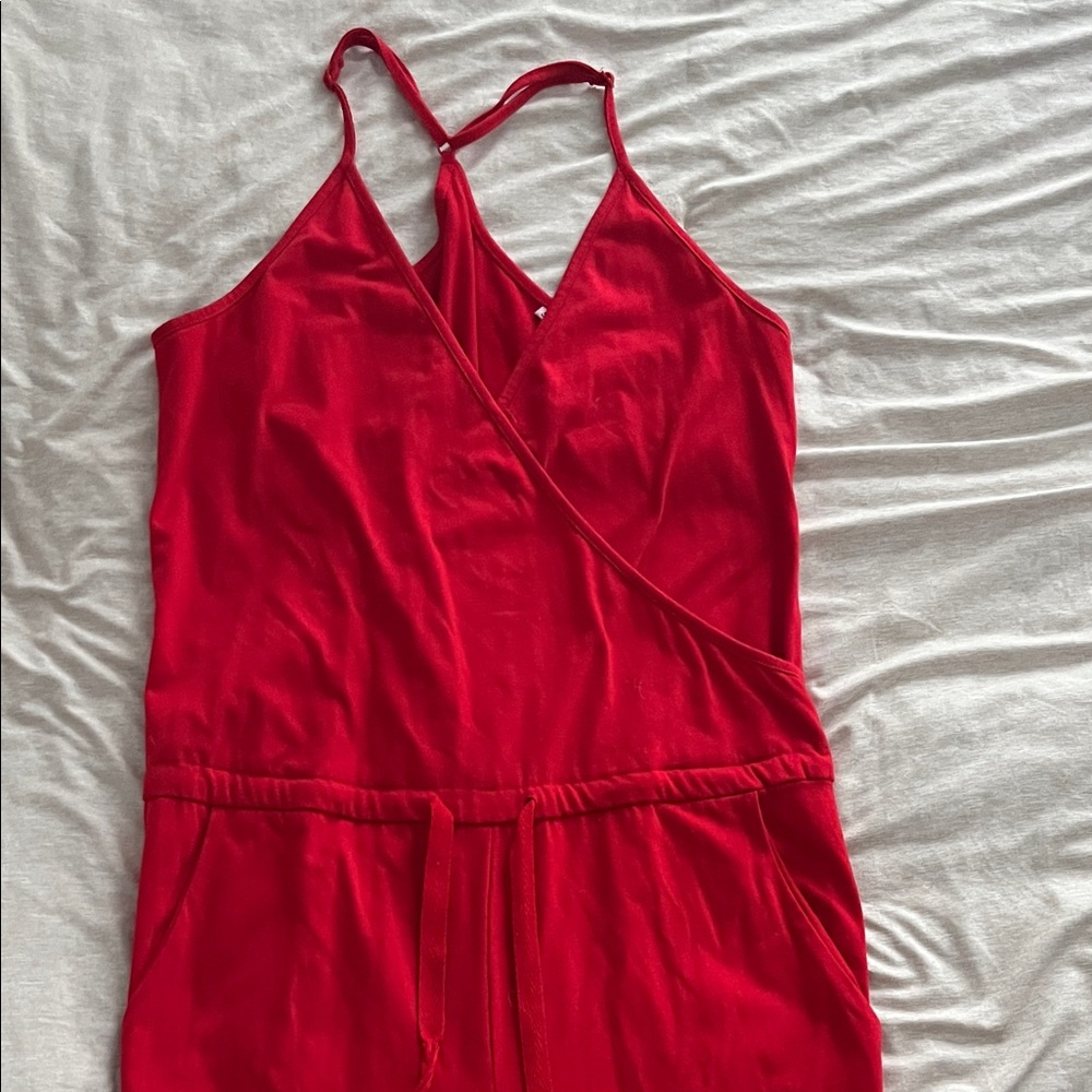 Red Sleeveless Wrap Jumpsuit